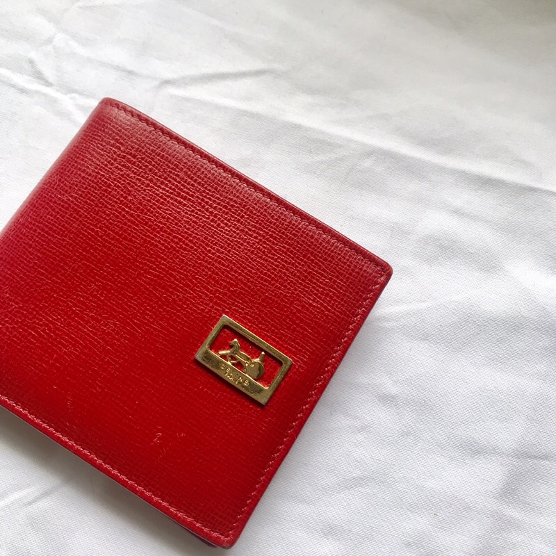 Celine vintage ·席琳 古董皮夾 紅色 短夾 稀有馬車 logo 款 金標 | 蝦皮購物