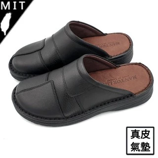 【米蘭鞋都】MAN TOR LIN (男) 全真皮 氣墊 車縫 張菲鞋 懶人鞋 台灣製 1007 黑 另有咖色
