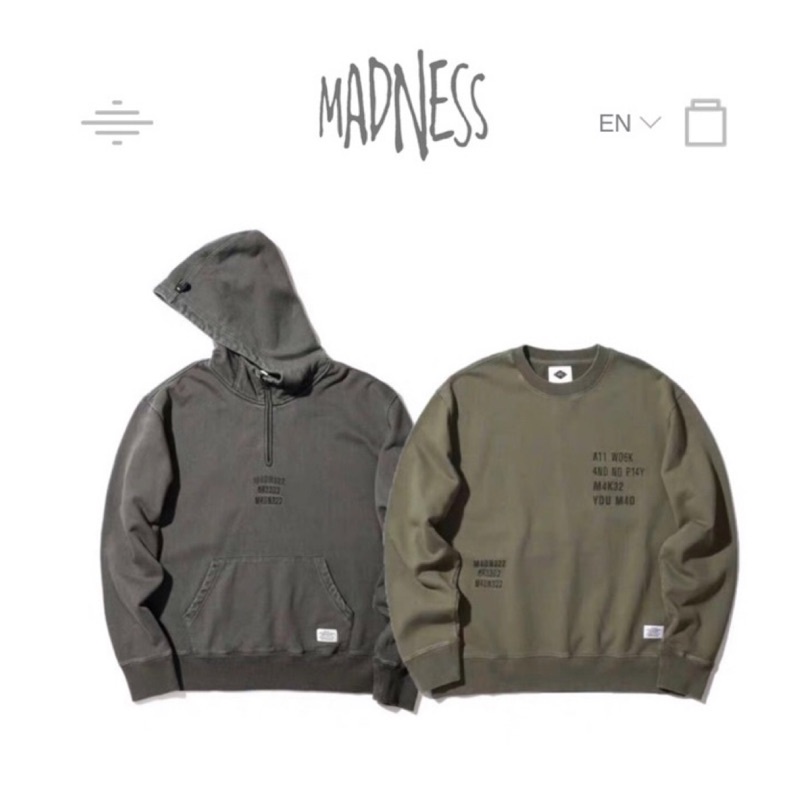 Madness WSHED HALF ZIP Hoodie 半拉鍊水洗蠟染連帽長袖T恤帽T 水洗