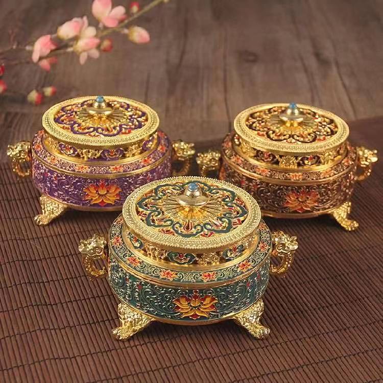 仿古景泰藍蓮花熏香爐台灣純銅合金琺瑯彩色檀香爐佛教禮佛用品 仿古景泰藍蓮花熏香爐台灣純銅合金琺瑯彩色檀香爐佛教禮佛用品
