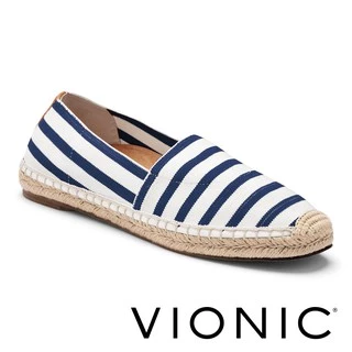 【VIONIC 法歐尼】Valeri梵拉莉 輕便好搭草編條紋休閒鞋(深藍)