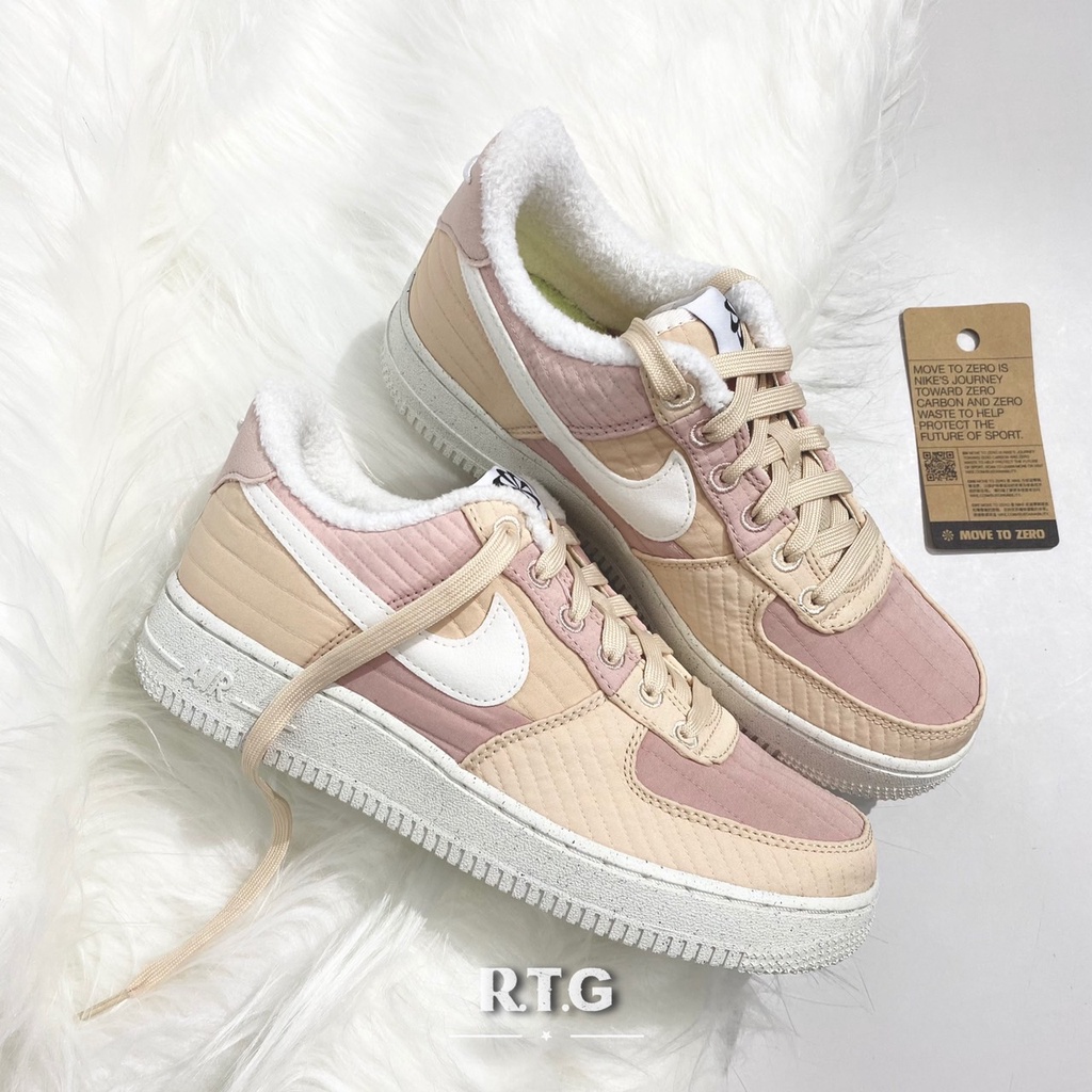 RTG】 NIKE W AIR FORCE 1 07 LXX NN 裸粉拼接格紋再生女鞋DH0775-201