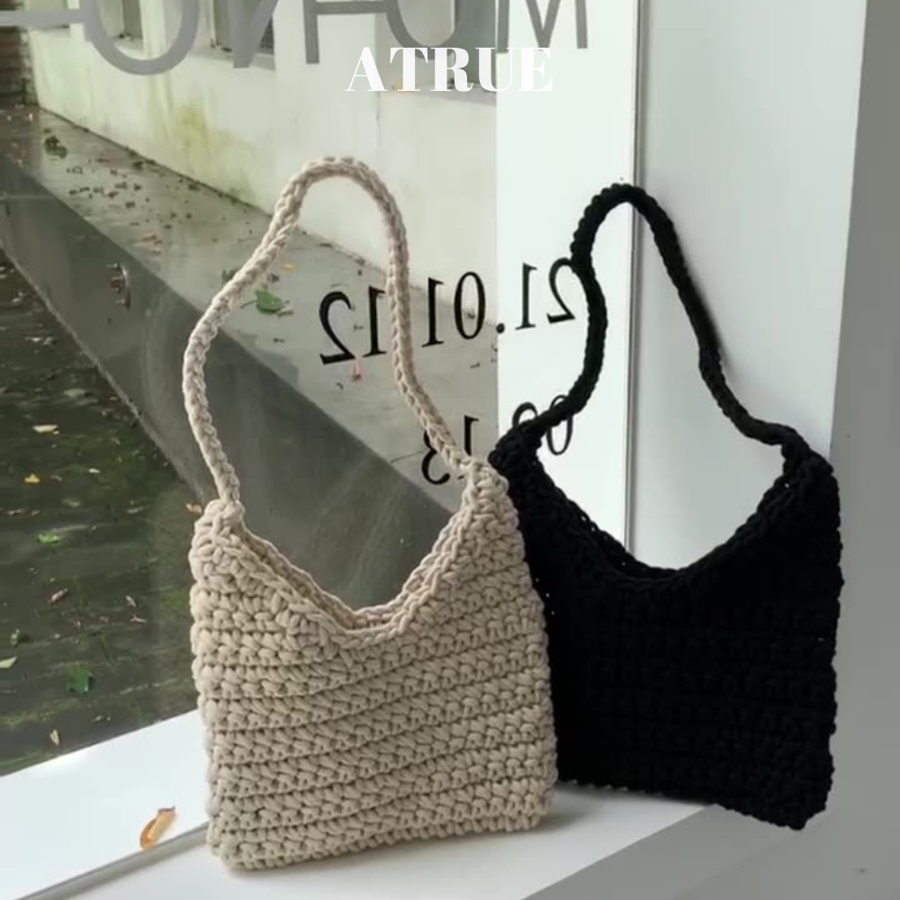 【絕版品清倉⚠️】編織包 手工編織包 黑白2色 毛線包 肩背包 針織包 沙灘包 渡假包 小方包 | 蝦皮購物