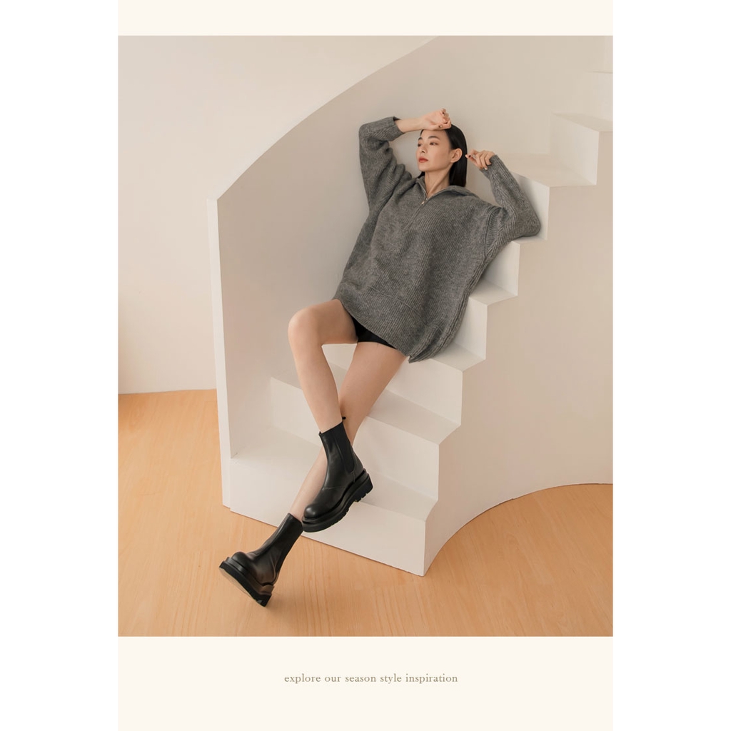 Ann’S就是比較瘦-頂級牛皮彈力鬆緊切爾西輕量厚底短靴5cm-2色(版型偏小)