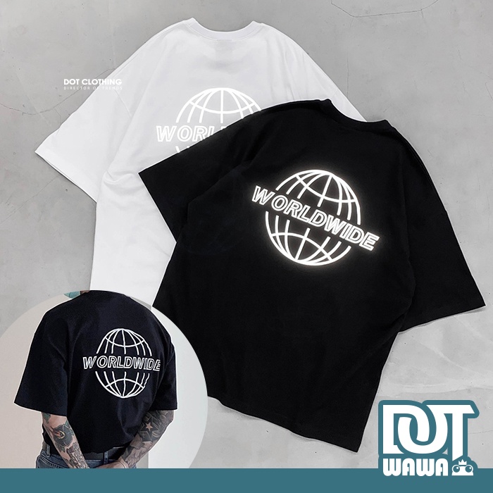 DOT 蛙蛙店韓版韓國WORLDWIDE 反光大LOGO TEE 短T 地球地圖黑白寬鬆版