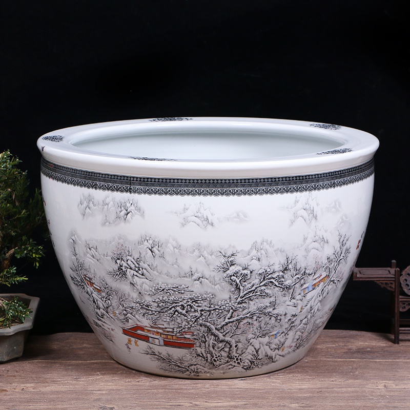 免運到府陶瓷魚缸蓮花釭金魚荷花釭水養釭陶瓷大缸水缸荷花缸酒店飯店魚