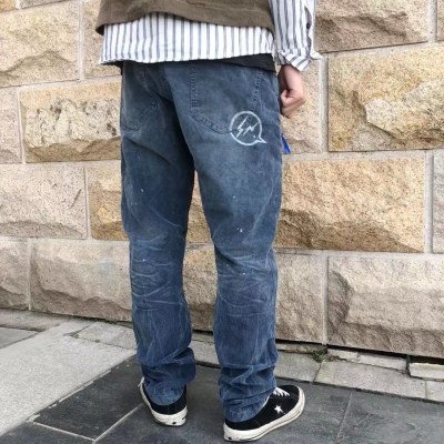 FRAGMENT 16AW DENIM BY VANQUISH 閃電膝蓋破洞水洗牛仔褲褲灯芯绒