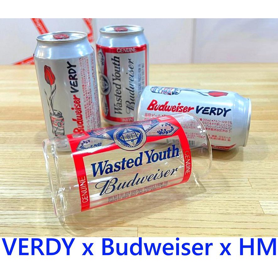 BLACK全新VERDY x BUDWEISER百威啤酒WASTED YOUTH玻璃杯子HUMAN MADE雙