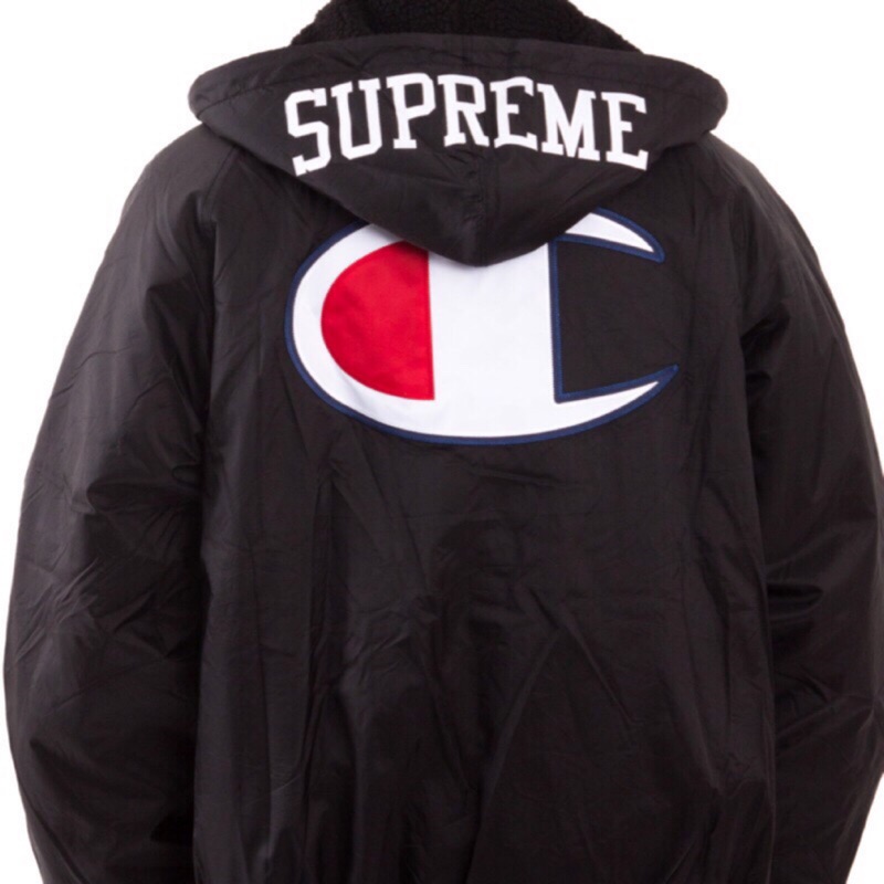 近全新S號)Supreme x Champion Sherpa lined 羽絨連帽夾克外套黑