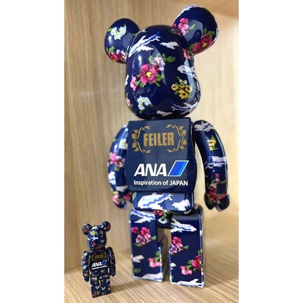 BLACK近全新ANA x FEILER x BE@RBRICK庫柏力克熊100%+400%全日空