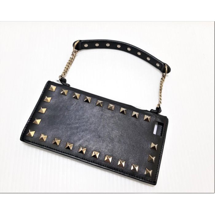 Valentino Rockstud Iphone 6 Plus Case 黑色真皮鉚釘鍊帶手機殼皮套