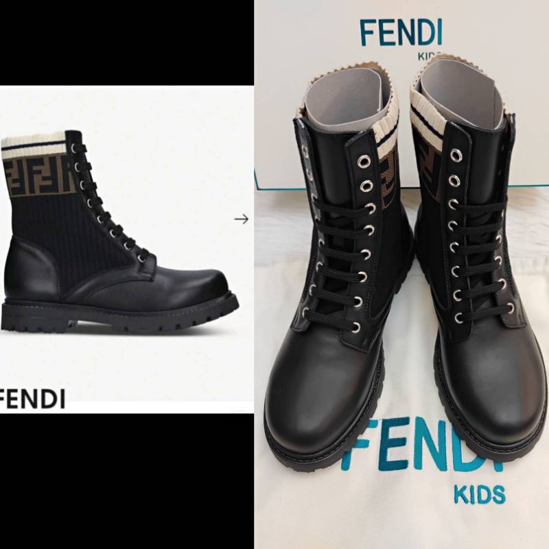代購**全新FENDI FF Worker 繫帶靴短靴大童| 蝦皮購物