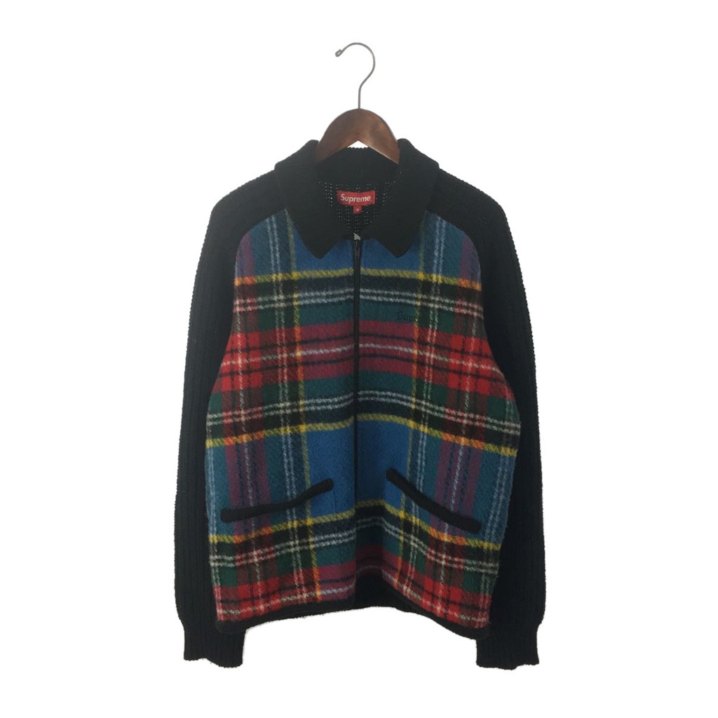 Supreme 18AW PLAID FRONT ZIP SWEATER M BLACK木村拓哉| 蝦皮購物