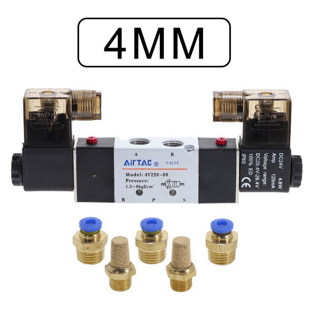 Raccordi Valvole Elettrovalvola pneumatica 4V220-08 Aria 5 Vie 2 Posizione 1/4 Bobina Lega Interna (Color : W 8mm Fittings, Size : AC 110V