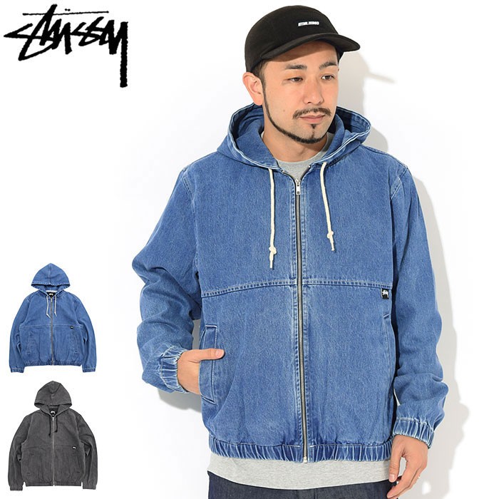 現貨Stussy Denim Work Jacket 連帽拉鍊單寧牛仔外套藍黑正品| 蝦皮購物