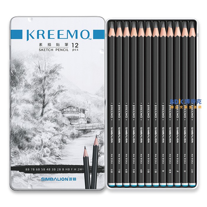 雄獅鉛筆 SIMBALION 可瑞莫KREEMO素描鉛筆(鐵盒) KMPC-9561 12支