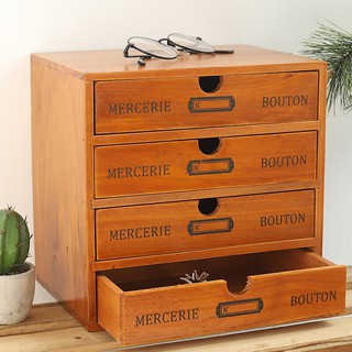 現貨！復古木質四層抽屜桌面收納盒 實木創意多功能裝飾客廳收納柜