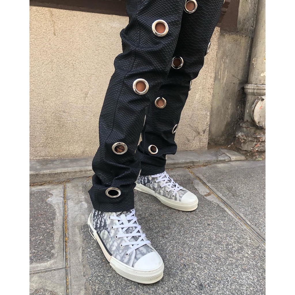 Threesix9ine - Classic eyelets pants / BLACK/精品套裝皮造型長褲