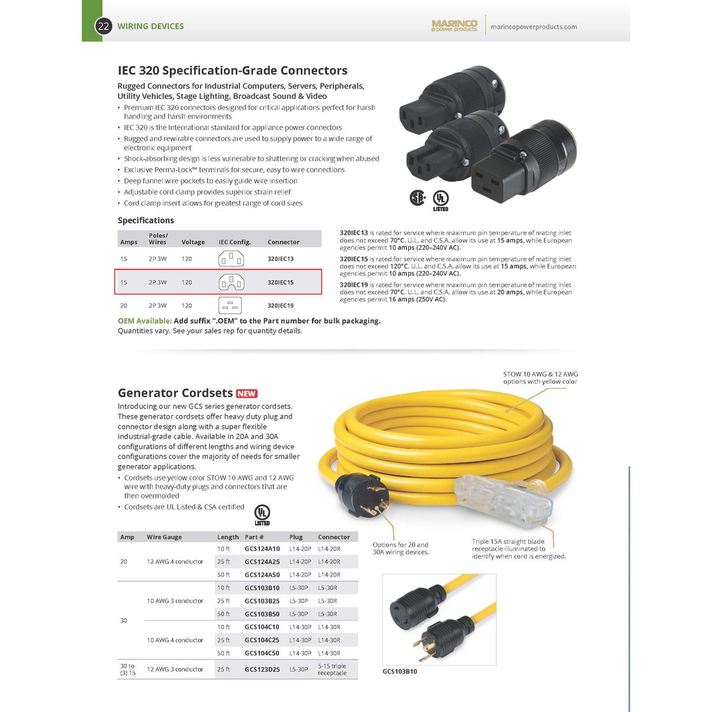Marinco 320IEC15 Female Connector - 15A 120V IEC 320 C15