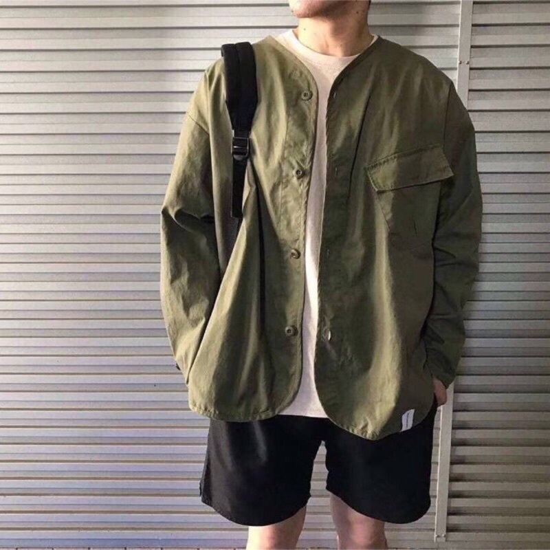 難得❗️ DESCENDANT REMNANTS OX LS SHIRT DCDT 18AW 無領斜口袋襯衫