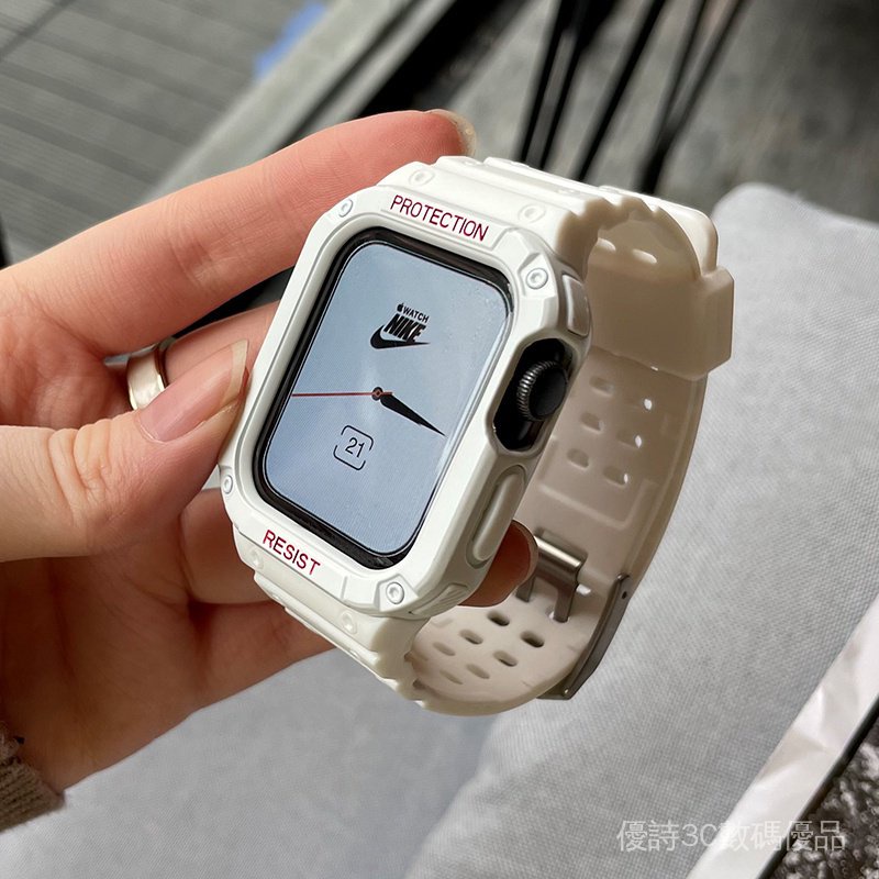 蘋果手錶Apple Watch 8代7代矽膠錶帶一件式矽膠一體錶帶撞色錶帶iwatch