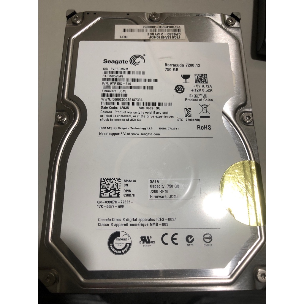 故障硬碟 希捷 Seagate 750g 維修 零件用 報帳用 ST3750525AS 9YP15G-516 維修主機板 | 蝦皮購物