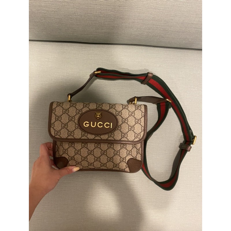 [不議價］Gucci 虎頭雙層郵差側背包 台灣購證 全配