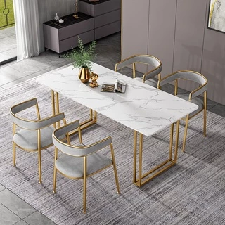 【含稅/免運】簡約現代小戶型餐桌輕奢長方形設計大理石飯桌椅組合家用吃飯桌子