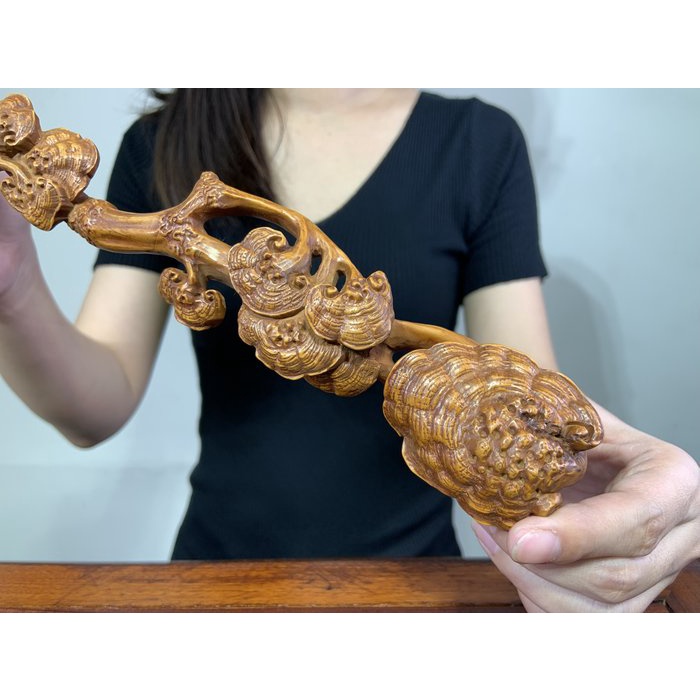 精選小葉黃楊木老皮料【靈芝如意】精雕細刻紋理細密老黃楊雕刻