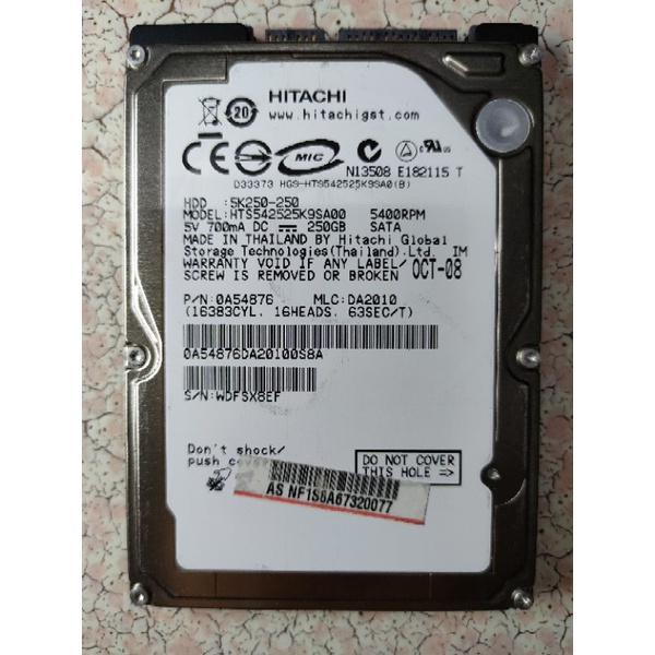 二手良品HITACHI 250G 硬碟HDD 2.5吋傳統硬碟內接硬碟2.5