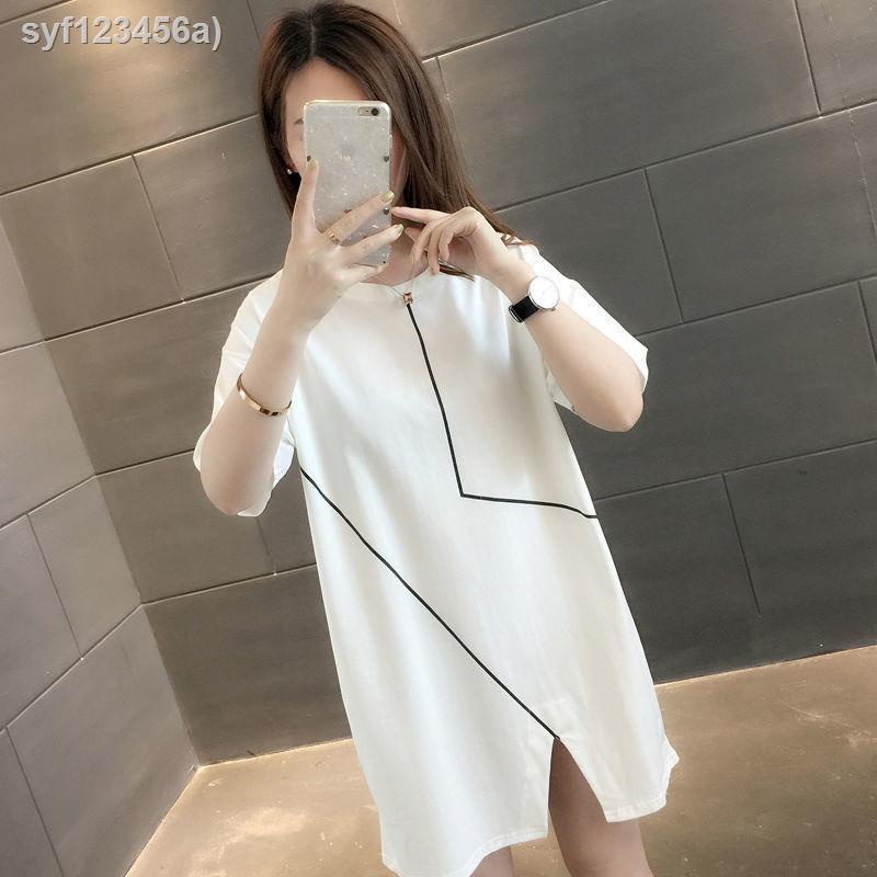 （爆款-上新）胖MM200斤純棉中長款t恤女夏裝短袖2021新款韓版寬鬆女士網紅上衣 | 蝦皮購物
