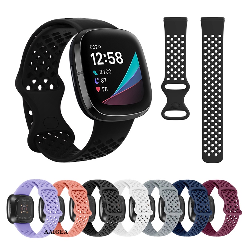 Fitbit Versa 3 Fitbit Sense 透氣的柔軟矽膠運動錶帶