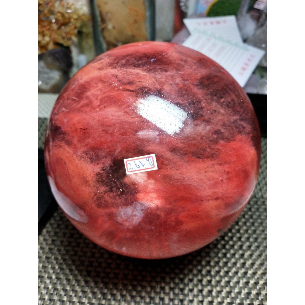 超巨大 溶練水晶球 約7.4Kg 直径18cm 水晶玉 紅蓮 紅 赤 超巨大 溶練