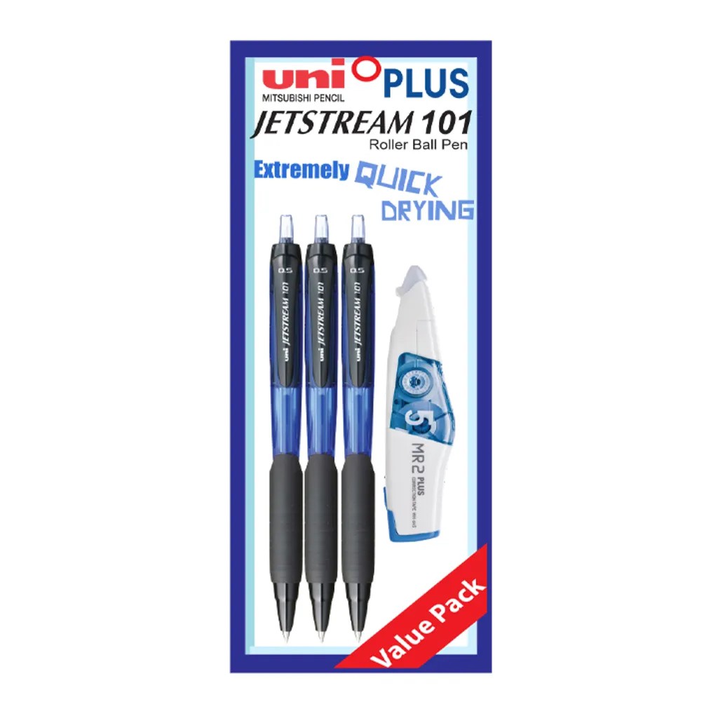 Uni BALL JETSTREAM 101 05 或 07 黑色或藍色筆 + PLUS 修正膠帶 | 蝦皮購物