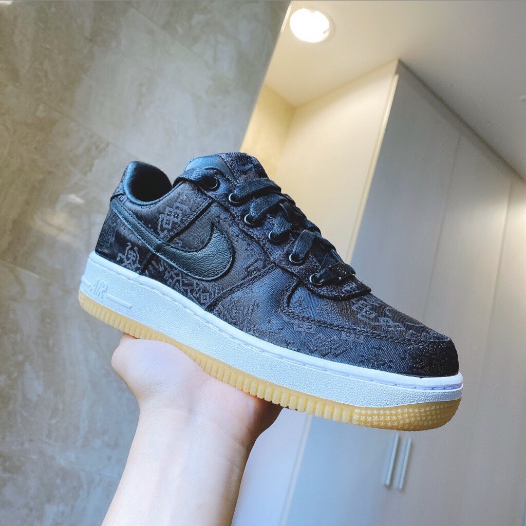 現貨us4.5附發票CLOT Fragment Nike Air Force 1 黑絲綢閃電藍絲綢白