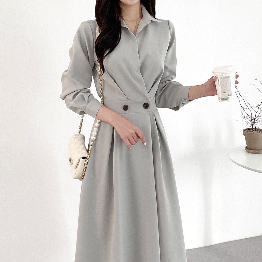 Basic Me Dress 簡約V領修身連身裙- Deep Grey 深灰色 (CB531) main image 0
