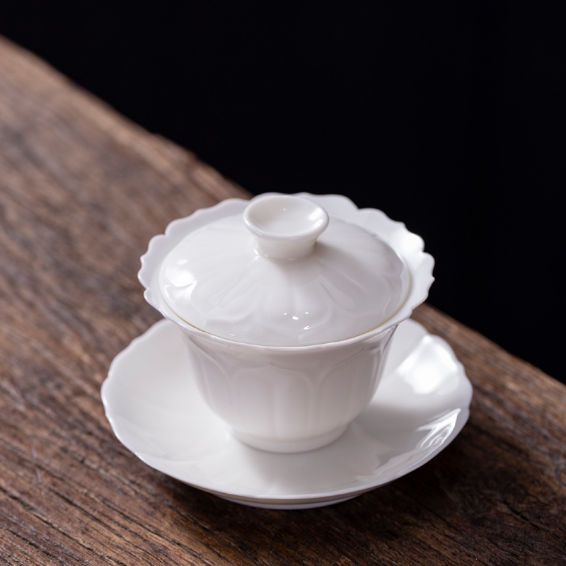 壺承 煎茶器 陶泥 茶碗 青花陶磁蓋碗 愛蓮茶杯 未使用品