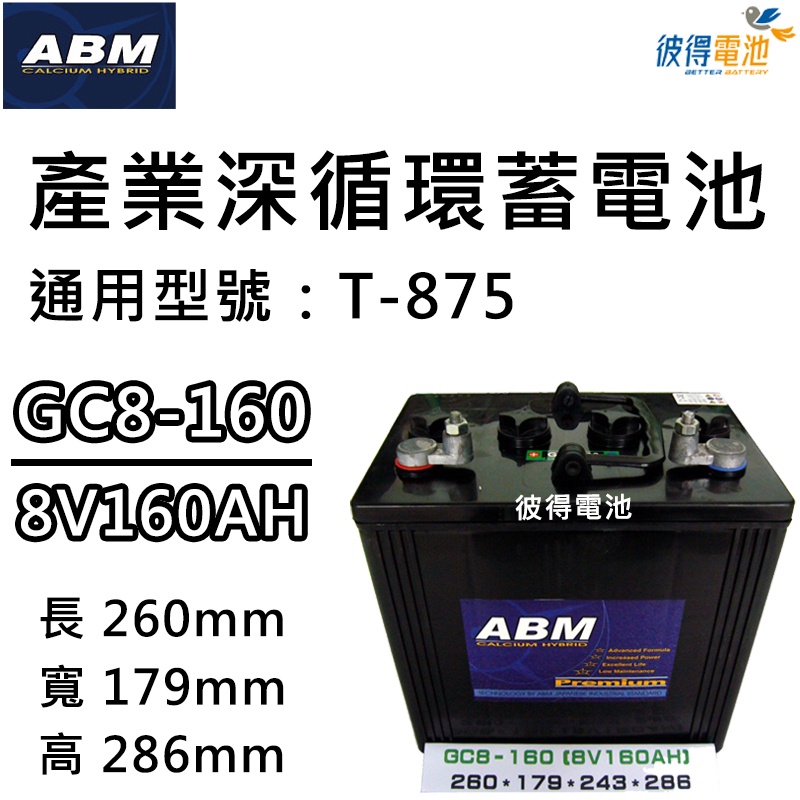 ABM GC8-160 8V160AH產業深循環電池 通用飛馬Trojan T-875 T-890 T-895高爾夫球車 | 蝦皮購物