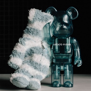 BEETLE BE@RBRICK 睡衣熊GELATO PIQUE 藍色MINT WHITE 條紋透明400