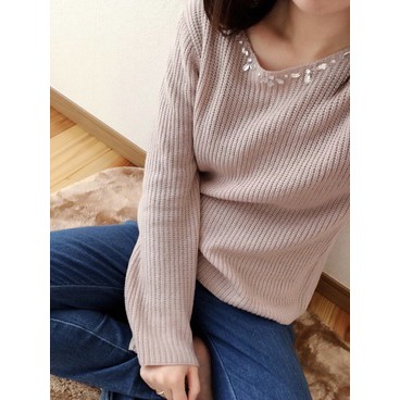 日本代購 花露米。花rumi in JP 日本知名品牌 E hyphen 氣質 水鑽領 針織上衣 特價 現貨 出清 | 蝦皮購物