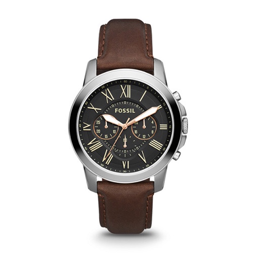 【FOSSIL】Grant經典羅馬刻度三眼計時腕錶 / 黑面深棕皮｜FS4813｜時間道 | 蝦皮購物