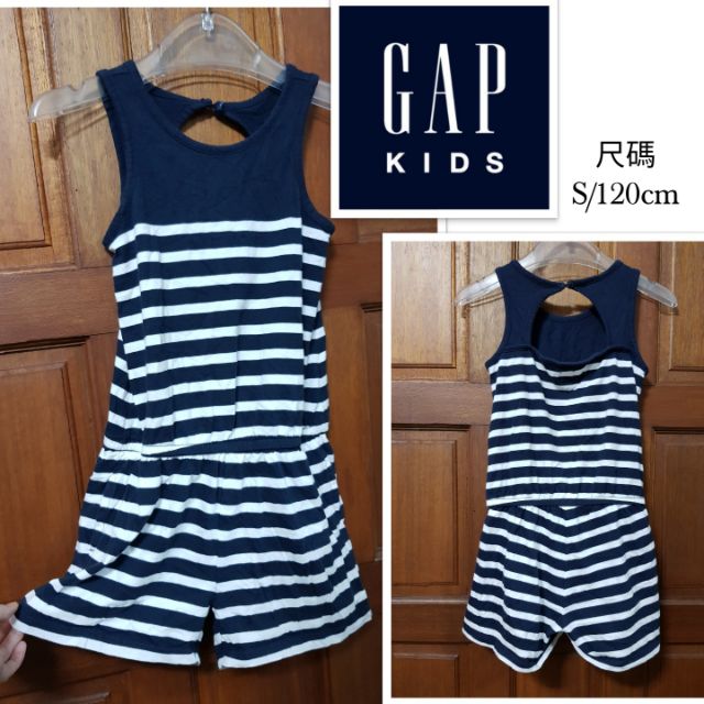 全新歐美GAP KIDS(尺碼S(6-7號)120cm)女童藍白橫條紋連身短褲零伍零