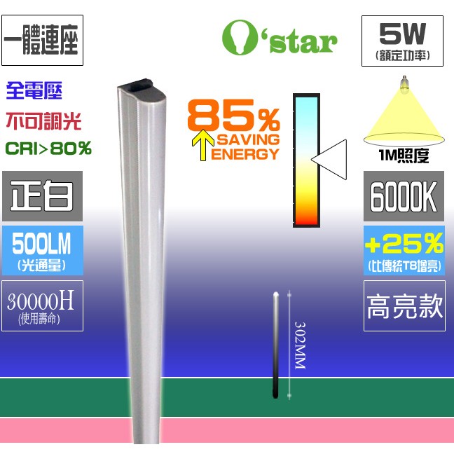 高亮款 T5 1尺☆光舍☆O`star LED T5 1尺5W 晶片 LED燈管一體式 免燈座 有發票蝦皮代開 | 蝦皮購物