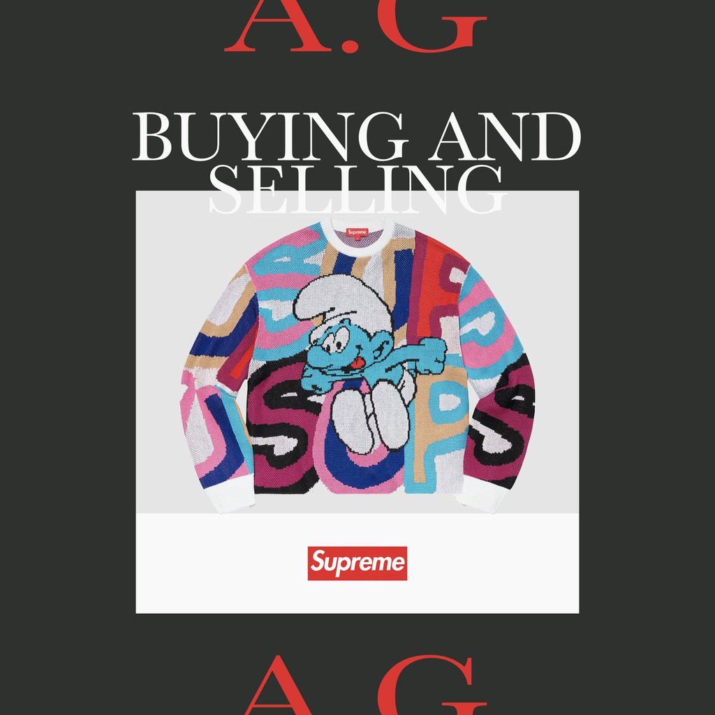 A.G代購》 20FW Supreme Smurfs Sweater 藍色小精靈白棉長袖| 蝦皮購物