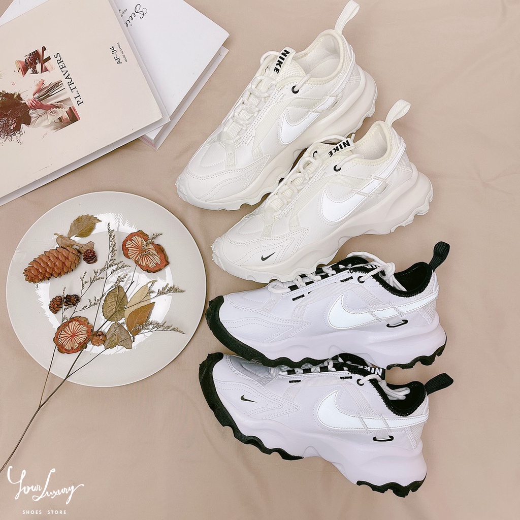 Luxury】Nike TC7900 米白小白鞋女鞋全白顯瘦厚底增高反光乳白老爹鞋