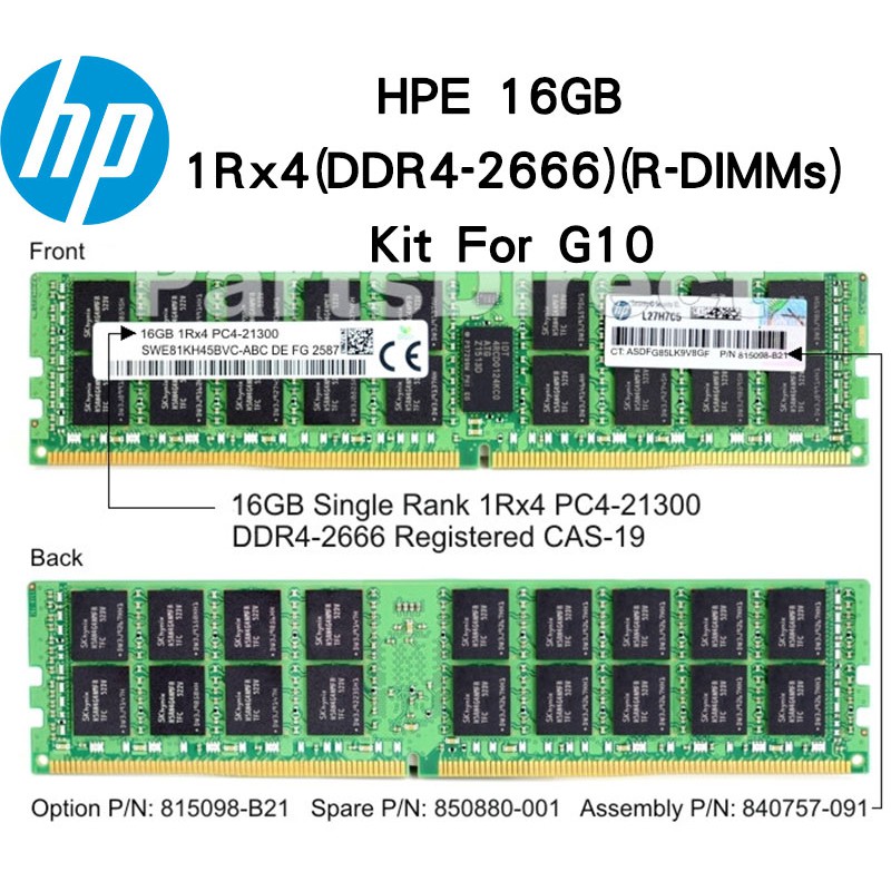 HP : 16GB DDR4-2666 (1X16GB) NECC RAM 3PL82AA