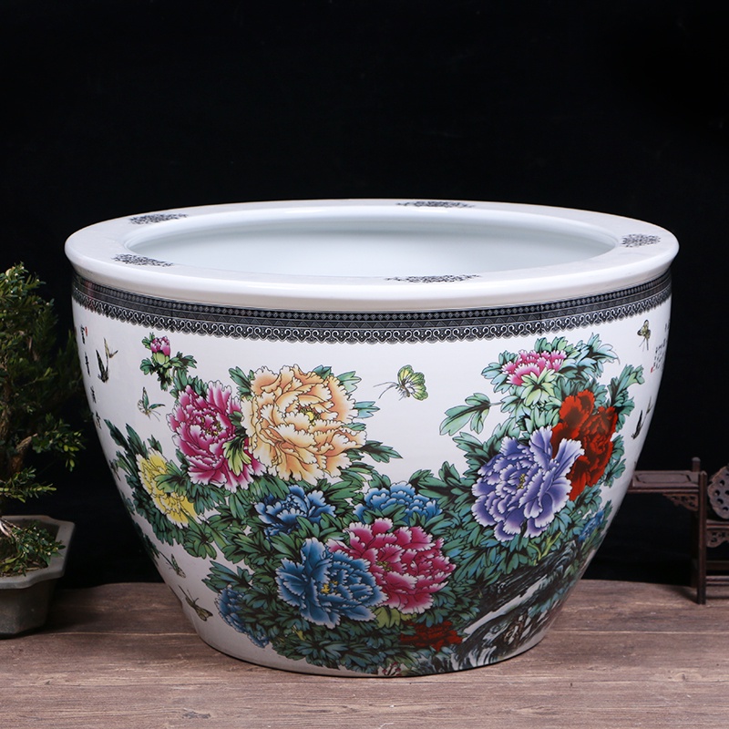 免運到府陶瓷魚缸蓮花釭金魚荷花釭水養釭陶瓷大缸水缸荷花缸酒店飯店魚