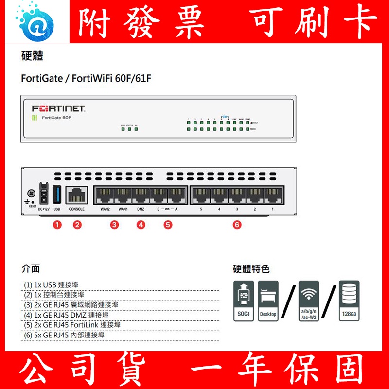 全新Fortigate 60F FG-60F 網路防火牆路由器Fortinet SD-WAN 資安可加