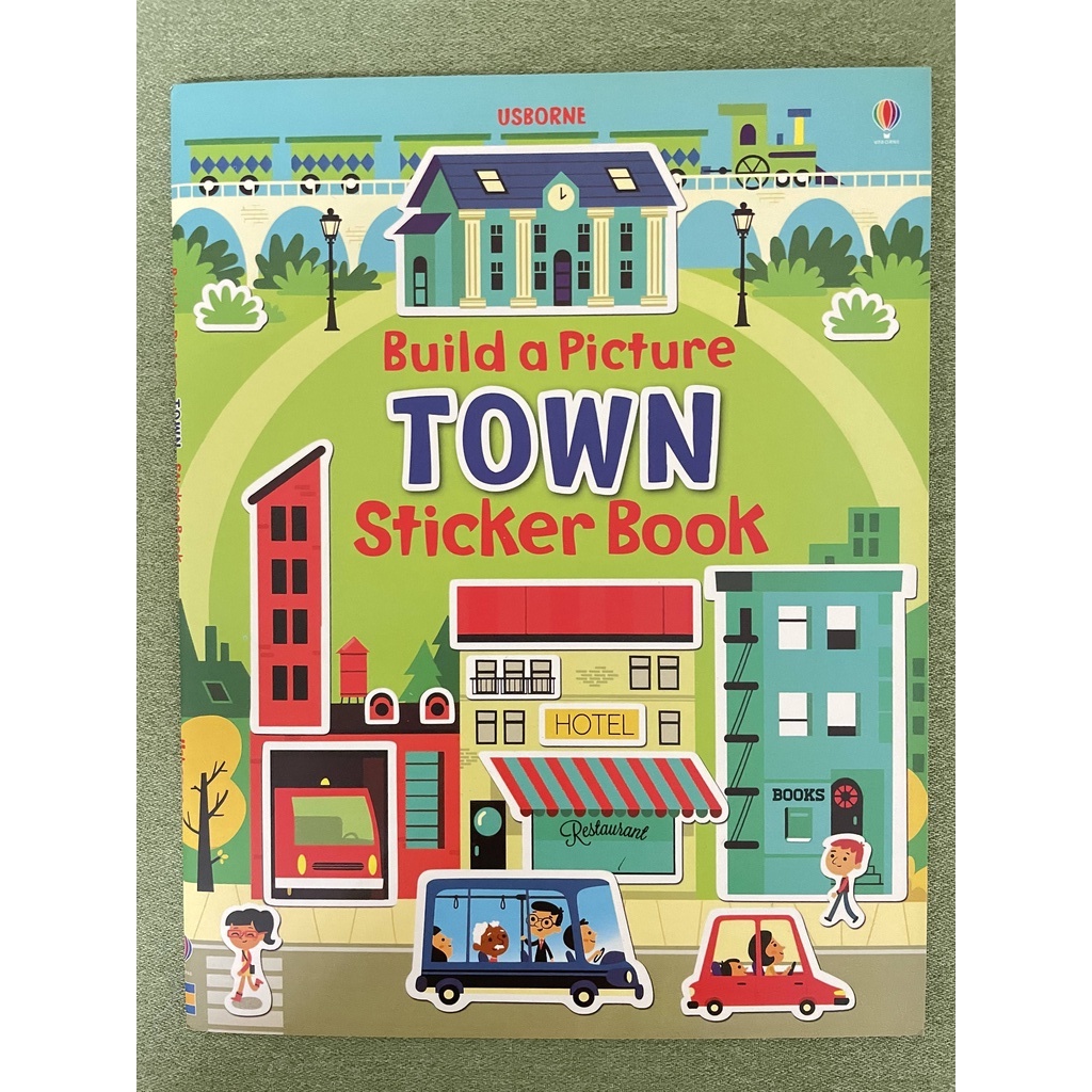 貼紙書【Usborne】Make A Picture Sticker Book Town(城市各式街景、人物)， | 蝦皮購物
