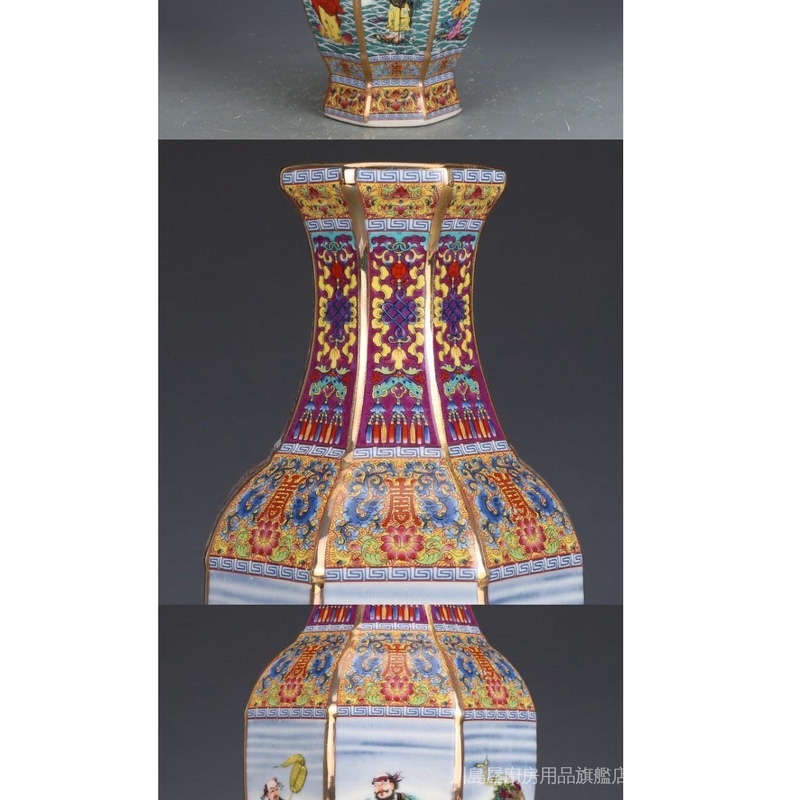 清乾隆描金琺瑯彩八仙人物花瓶做舊古玩古董老瓷器仿古花瓶擺件 清乾隆描金琺瑯彩八仙人物花瓶做舊古玩古董老瓷器仿古花瓶擺件